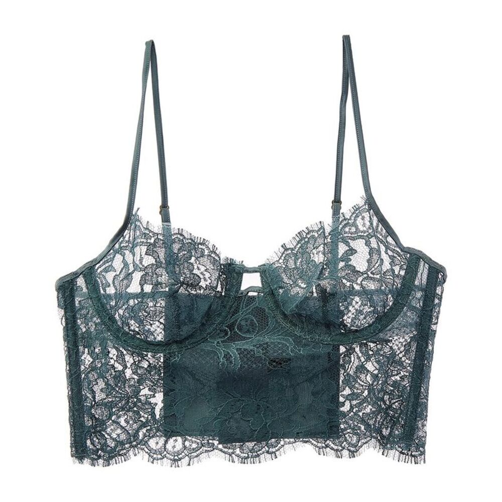 Kiki De Montparnasse Womens  Camille Silk-Trim Longline Bra, Green